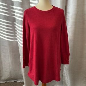 J. Jill Rich Red Long Sleeve Waffle Weave Tunic - Flowy Soft Cabincore